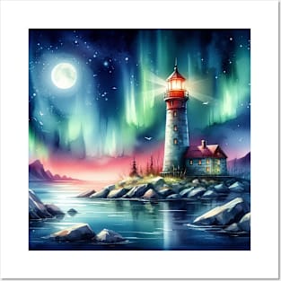 Colorful Lighthouse Night Posters and Art